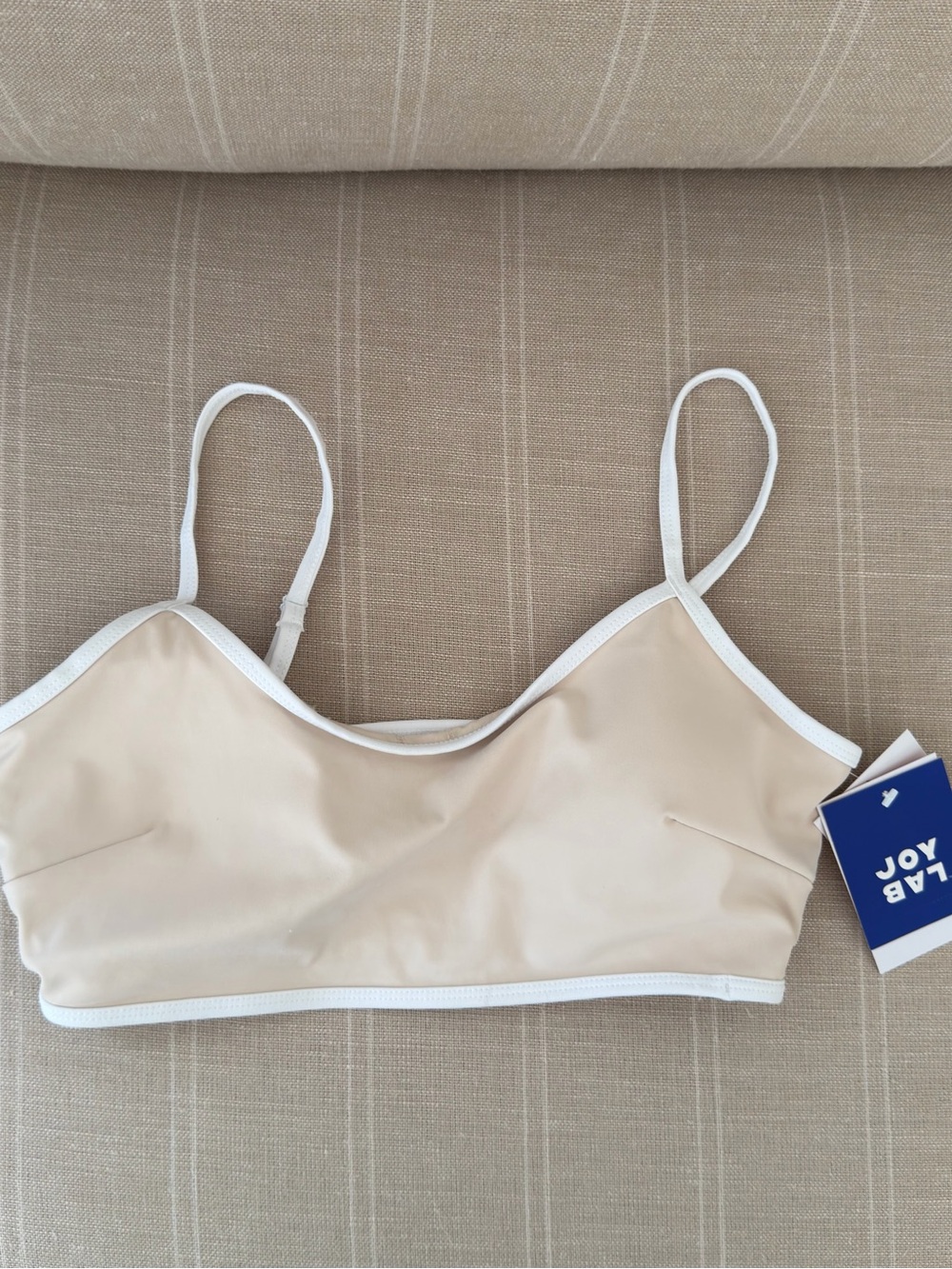 JoyLab Beige Sports Bra with White Trim - Picture 2 of 5